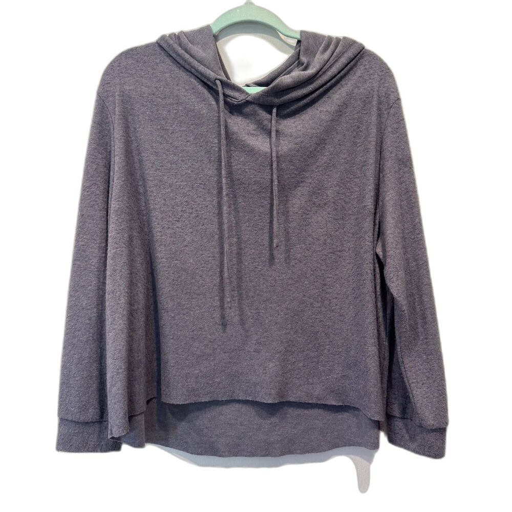 Eberjey Hooded Pullover Raw Hem Gray Lightweight Cozy Soft Boxy Women sz Large